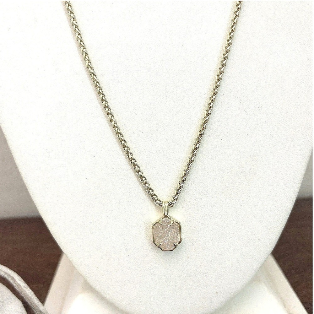 Kendra Scott Iridescent Drusy Long Pendant Necklace Gold Plated Oliver Sparkly